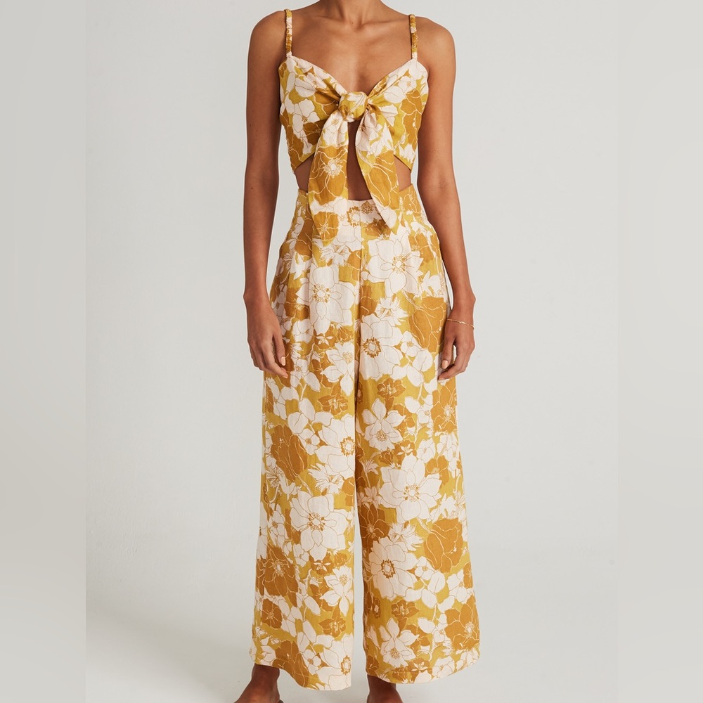 NWT FAITHFULL THE BRAND Malta Pants & Dafnica Top set gold/yellow Potenza Floral